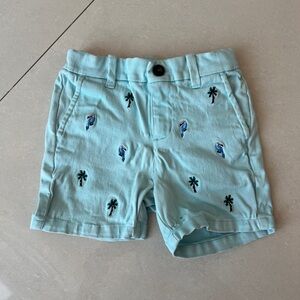 JANIE AND JACK Light Blue Shorts with Palm Embroidery